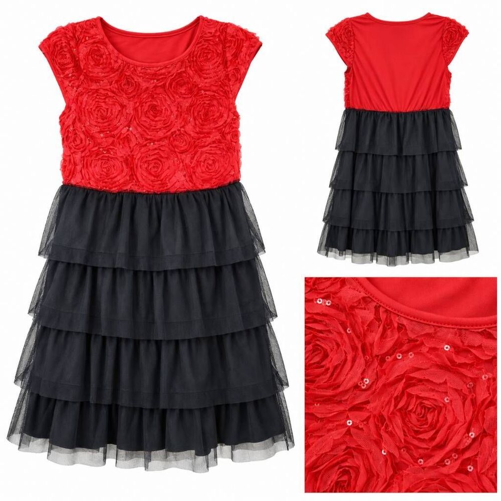 Wonder Nation Girls XXL 18 Red Rosette Black Tulle Dress Description